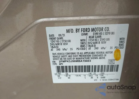 2021 Ford Edge Sel из США, поврежденный, VIN 2FMPK3J96MBA19403